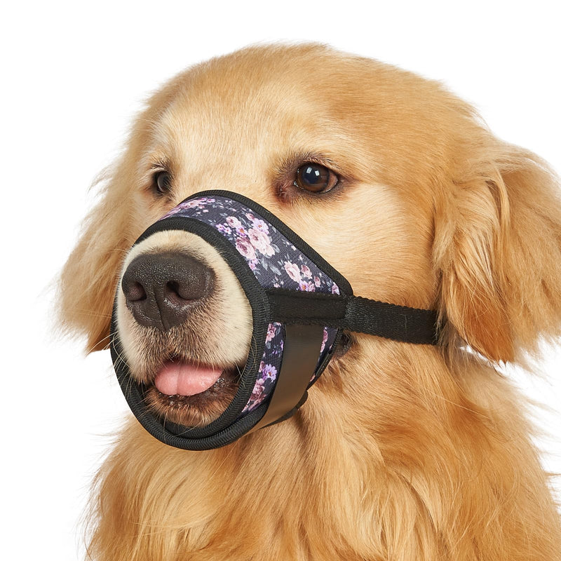 LUCKYPAW Dog Muzzle Soft Dog Muzzle for Small Medium Large Sized Dogs Breathable Muzzle for Dog to Prevent Biting Chewing Pattern Muzzle with Adjustable Strap (M-Snout(6¼-7½"), Black Rose) M-Snout(6¼-7½")