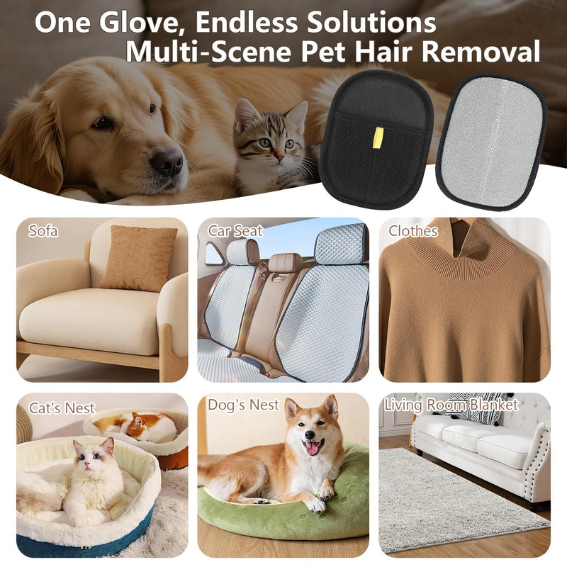 Pet Hair Removal Gloves, 2 Packs Reusable Electrostatic Pet Fur Remover Mitt, Washable Shedding Brush Glove for Dog Cat, Multi Surface Lint & Fur Cleaning Tool for Furniture, Car & Carpet 2pack black L - PawsPlanet Australia