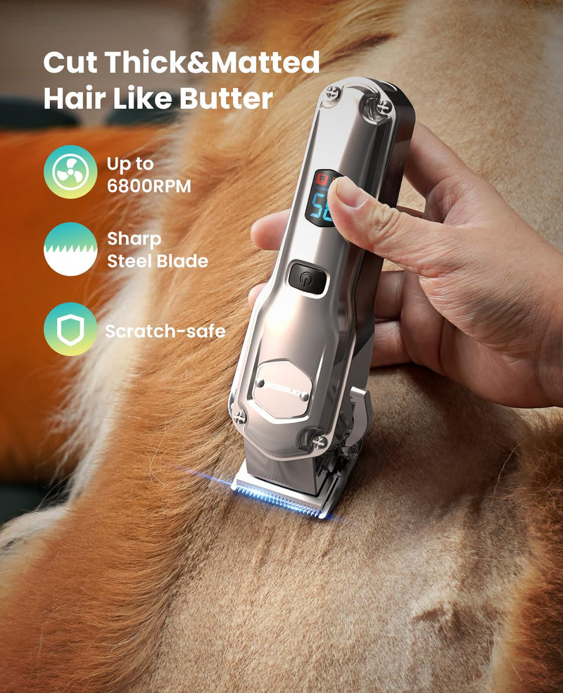 oneisall Dog Clippers for Grooming Thick/Heavy Coats, 4-in-1 Dog Grooming Kit Low Noise with Stainless Steel Blade, Cordless Dogs Paw Trimmer Pet Nail Grinder for Small & Large Dogs Cats Animals - PawsPlanet Australia