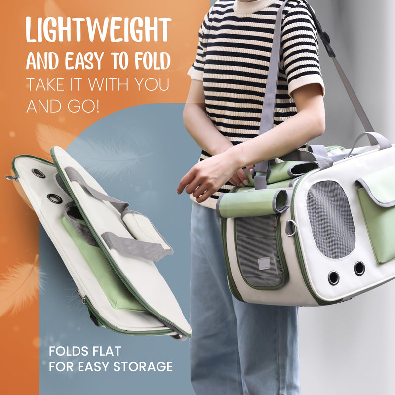 Pet Carrier, Puppy Small Dog Carrier, Cat Carrier Bag, Waterproof Premium PU Leather Carrying Handbag for Outdoor Travel Walking Hiking Shopping (Green) Green - PawsPlanet Australia
