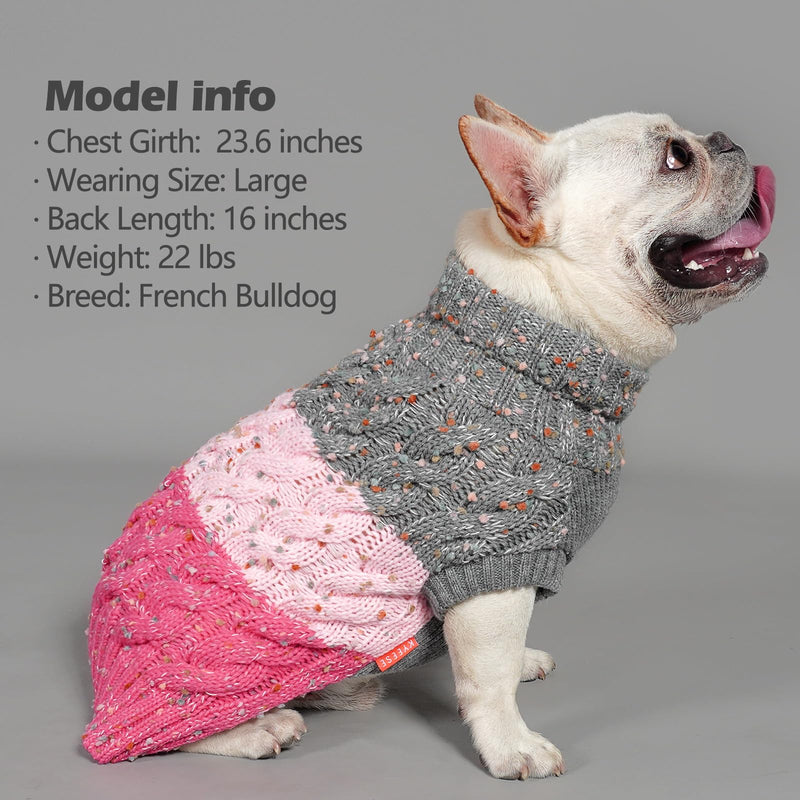 KYEESE Dog Sweater Color Block with Fuzzy Thread Knitted Turtleneck Dog Knitwear with dots in a Variety of Colors for Small Dogs Fall Winter Dog Clothes, Pink, M Medium (7-11lbs) 2# Pink - PawsPlanet Australia