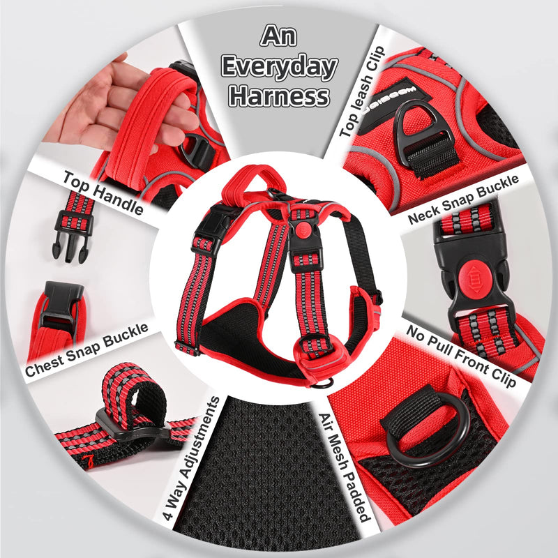 No Pull Dog Harness with A Free Heavy Duty 5ft Dog Leash, Adjustable Soft Padded Dog Vest, Reflective No-Choke Pet Oxford Vest with Easy Control Handle for Small and Large Dogs(Red, Large) Red - PawsPlanet Australia