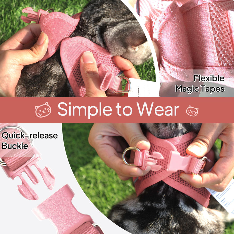 TwoEar Cat Harness Escape Proof, Soft Dog Vest Harness Adjustable, Breathable Mesh Step-in Puppy Walking Jacket Reflective Easy Control for Extral Small Pets for Outdoor Walking (XXXS, Pink) XXXS(Neck:10.2-11.4"/Chest:11.4-12.6") - PawsPlanet Australia