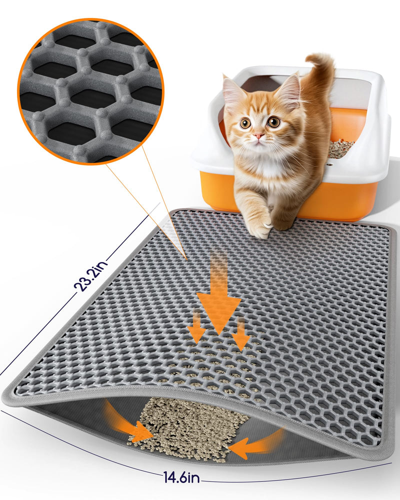 Cat Litter Mat - 23.2" x 14.6" Small Litter Box Mat with Double Layers, Urine-Proof and Non-Slip Litter Trapping Mat, Easy to Clean Kitty Litter Mats for Floor, Scatter Control, Grey 23.2 x 14.6 Inch - PawsPlanet Australia