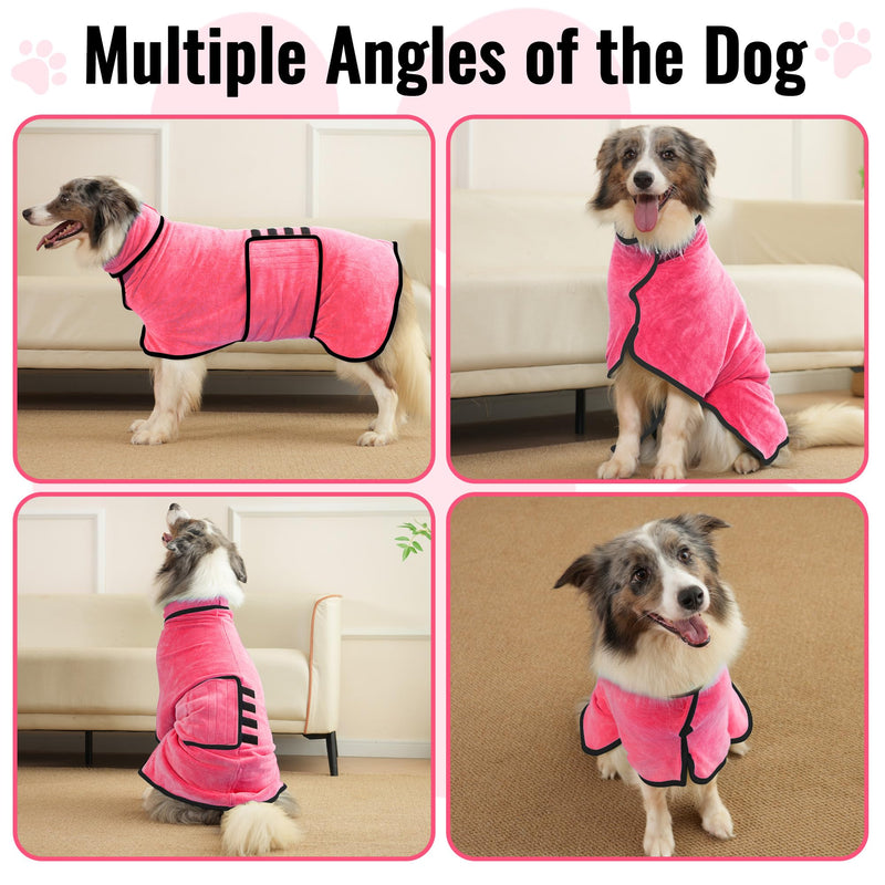Dog Bathrobe Ultra Absorbent Microfibre Dog Drying Coat for Quick Drying, Soft Double Layer Robe Towel for Puppy & Adult Pets Cats Bathing, Swimming & Grooming XL Pink