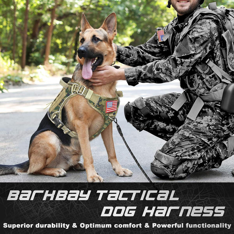 BARKBAY Tactical Dog Harness Large,Military Service Weighted Dog Vest Harness Working Dog MOLLE Vest with Loop Panels,No-Pull Training Harness with Leash Clips for Walking Hiking Hunting Large (Pack of 1) Camo