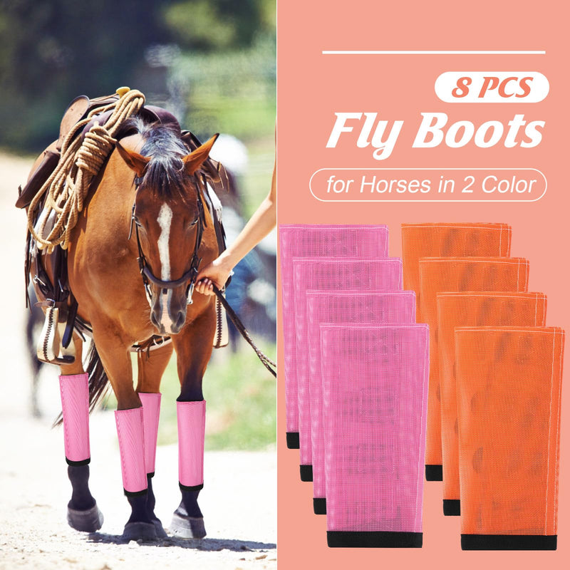 Set of 8 Mesh Fly Boots for Horse Breathable Mesh Horse Boots Protective Loose Wraps Adjustable for Preventing Legs Reduces Flies and Mosquitoes Bites(Orange, Pink,Yearling) Yearling Orange, Pink - PawsPlanet Australia