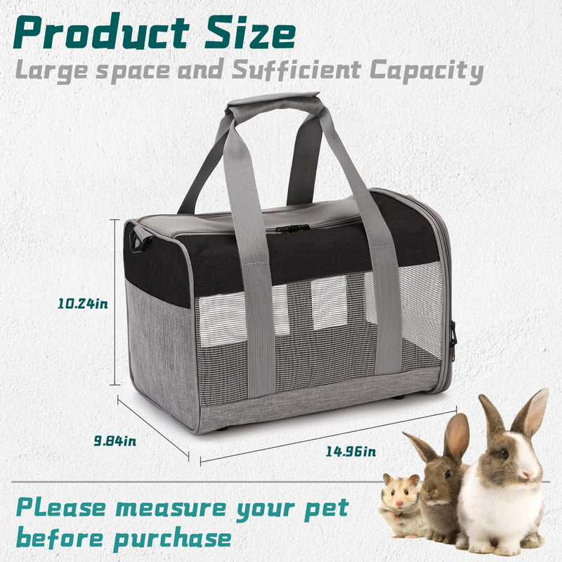 PINVNBY Bunny Carrier for Travel Camping Outdoor, Small Pet Carrier, Guinea Pig Carrier, Breathable Pet Portable Hand Bag for Hamster Bunny Guinea Pig（Black & Gray） Black & Gray - PawsPlanet Australia