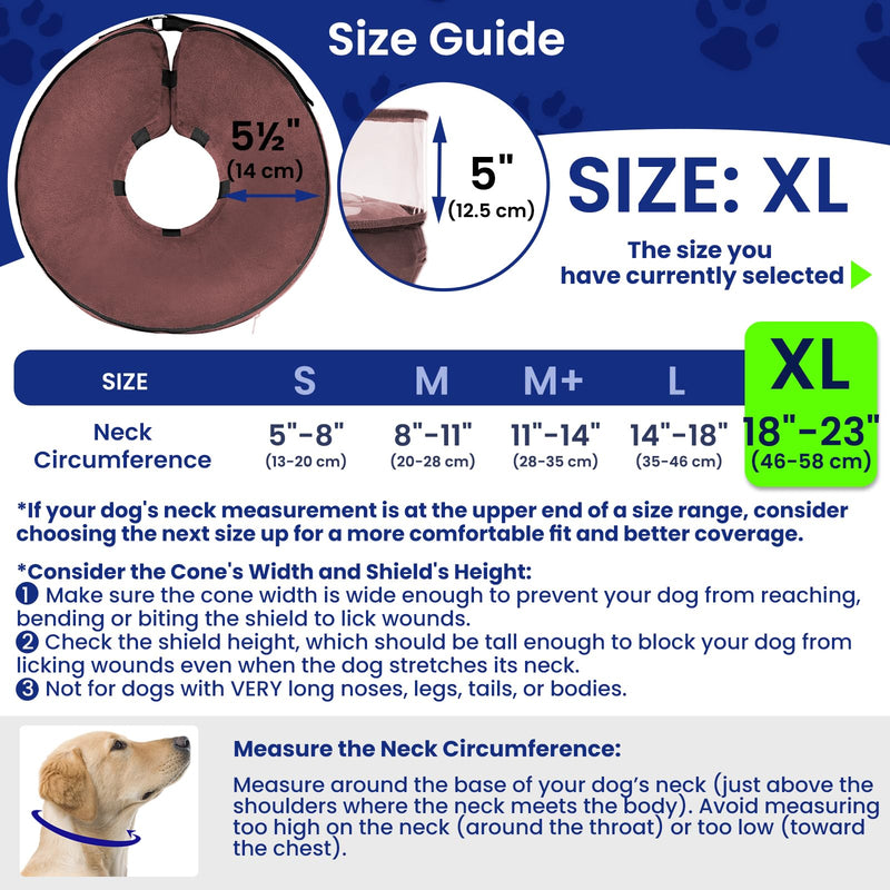 BARKLESS Dog Donut Collar, Inflatable Cone for Dogs to Stop Licking After Surgery, Soft Dog Cone of Alternative with Anti-Licking Guard Shield, Protective Pillow Cone for Large Medium Small Dogs Coffee XL