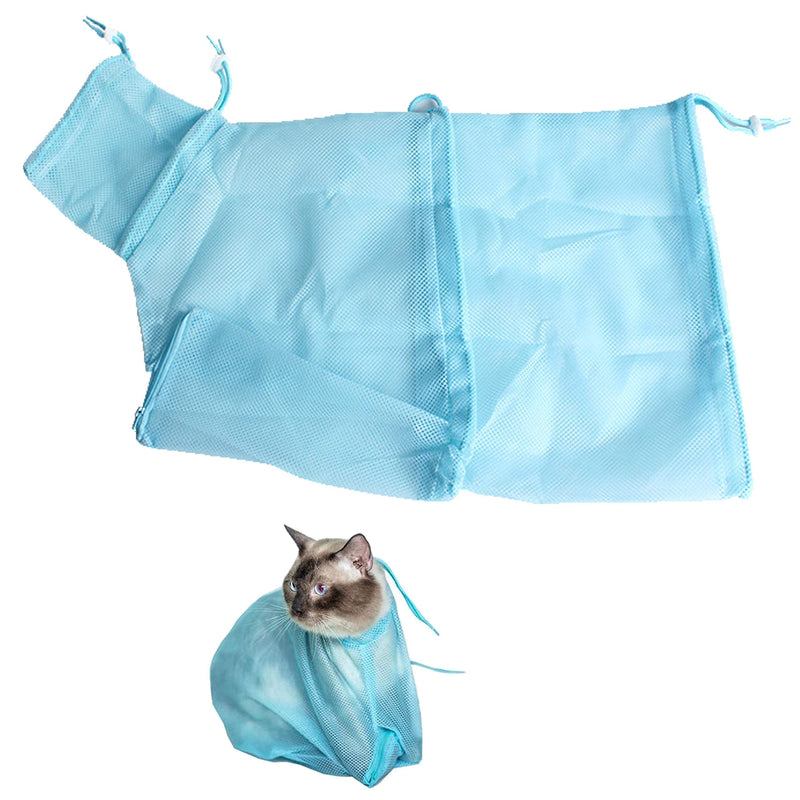 Adjustable Multifunctional Polyester Cat Washing Shower Mesh Bags Pet Nail Trimming Bags (Blue) Blue