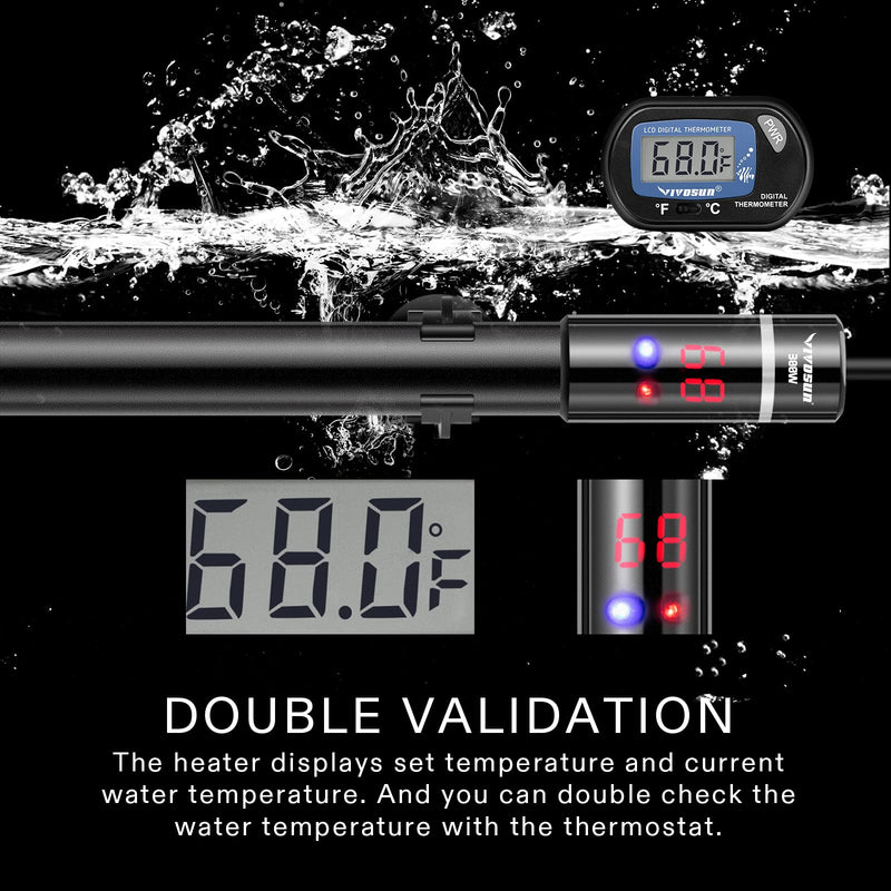 VIVOSUN Submersible Aquarium Heater with Thermometer Combination, 400W Titanium Fish Tank Heaters with Intelligent LED Temperature Display and External Temperature Controller 400W (for 36-100 gallon)