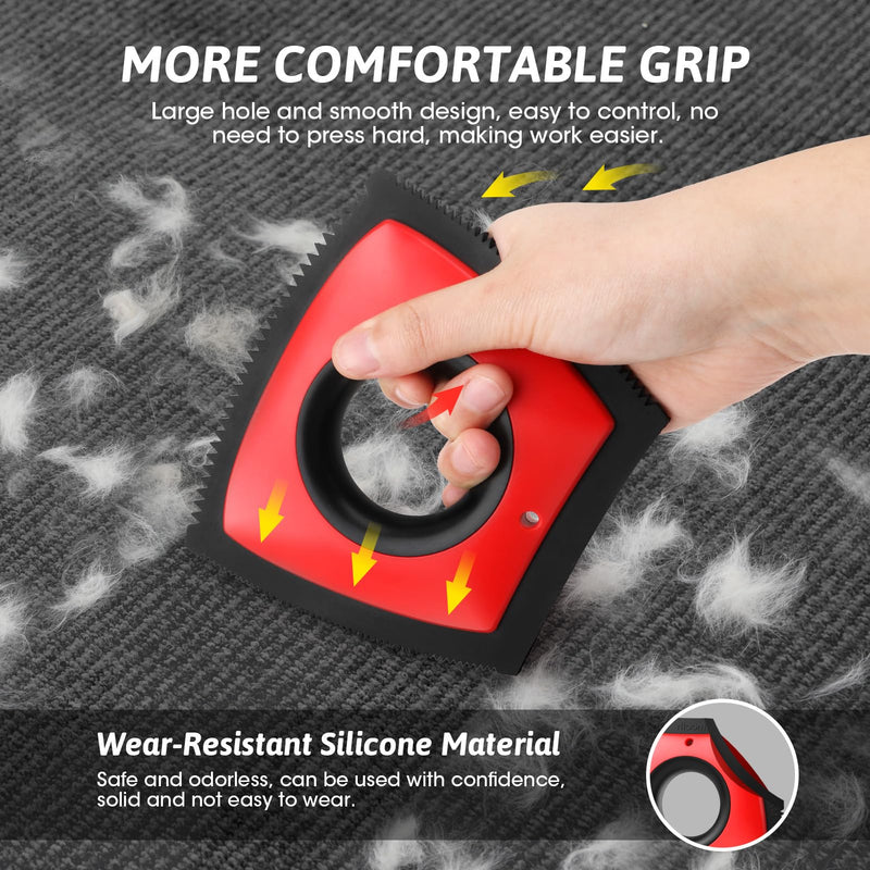 Pet Hair Removal Tool, Cat & Dog Hair Remover for Car Couch Furniture Carpet Clothing, Triangle Multi-Surface Pet Hair Remover for Auto Interior Detailing Supplies Mini Pet Hair Detailer Red - PawsPlanet Australia