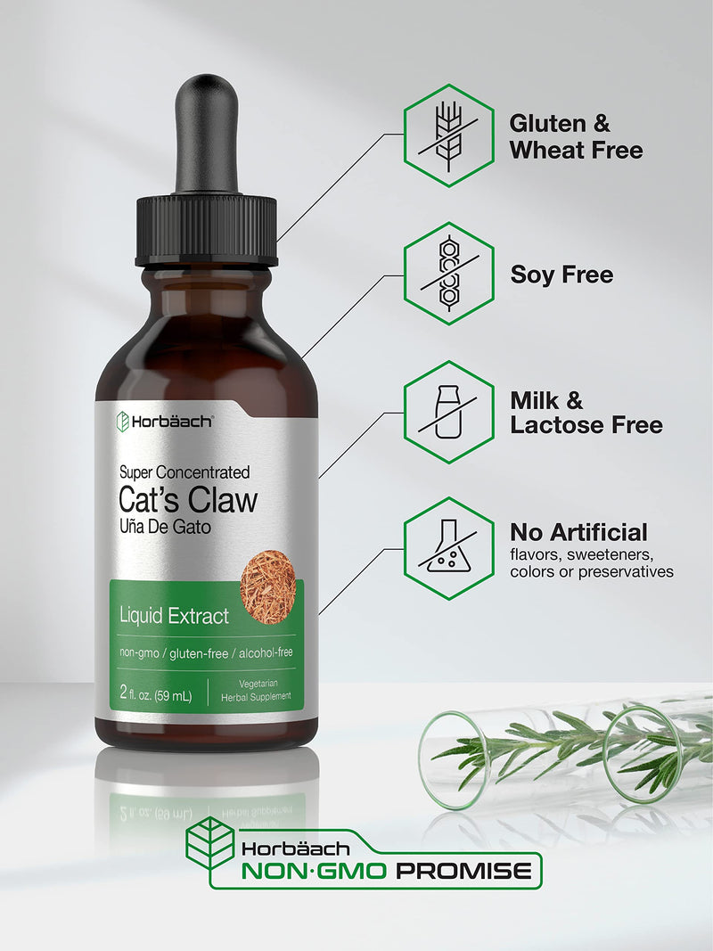 Horbäach Cats Claw Herb Extract Tincture | 2 Fl Oz | Alcohol Free | Vegetarian, Non-GMO, Gluten Free Liquid - PawsPlanet Australia