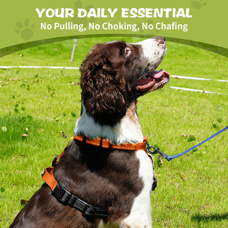 No-Pull Harness,Y-Shaped Design,Buckle-Neck Balance Harness with Reflective Stitching, Ideal for Dog Training and Night Walking, Padded Handle, Durable High-Tensile Nylon-Orange-M Orange M - PawsPlanet Australia