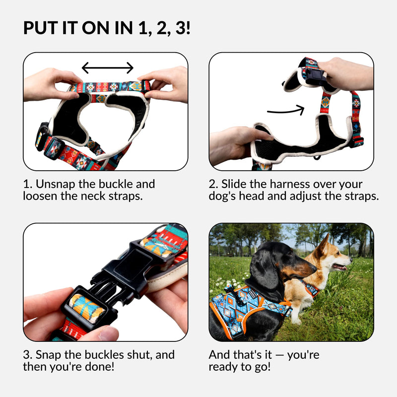 CollarDirect No Pull Reflective Dog Harness with Handle and Front Clip, Adjustible Soft Padded Vest for Small to Large Dogs Training and Walk (Size L, Pattern PT2) - PawsPlanet Australia