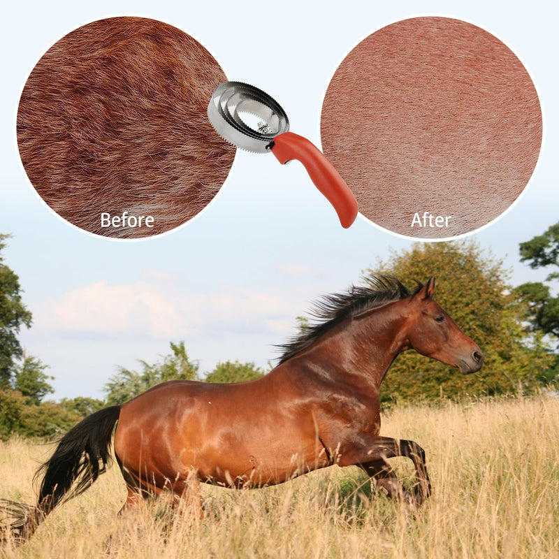 Reversible stainless steel curry comb. With Soft Touch Handle with Large Rubber Curry Comb, Multifunctional Stainless Steel Fine Tooth Comb, Pet Horse Grooming Comb for Dogs and Cats (Red) Red - PawsPlanet Australia