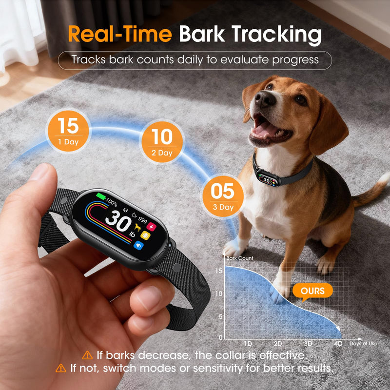 Smart Dog Bark Collar with Bark Counting for Small Medium Large Dogs 10-100lbs, Anti Barking Device with 4 Modes & 8 Levels, Adjustable Humane Training Collar for Effective Bark Control, Black - PawsPlanet Australia