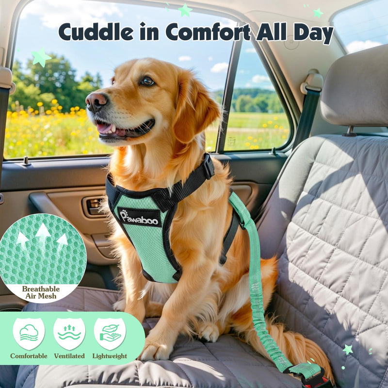 Pawaboo Dog Seat Belt Harness for Car, Dog Car Harness Seatbelt with Double Clips, Adjustable Breathable Pet Vest & Dogs Safety Tether with Elastic Bungee for Small Medium Large Pet, L, Blue + Black - PawsPlanet Australia