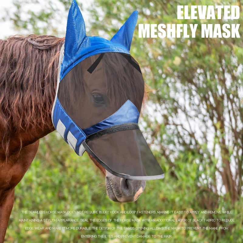 Horse Fly Mask,Horse Fly Mask with Nose,Masks for Horses with Ears,Ear Bonnet for Horses,Donkey Mask Fabric with Purple Line Protection Soft Mesh for Horse Summer (Blue, L) Blue - PawsPlanet Australia
