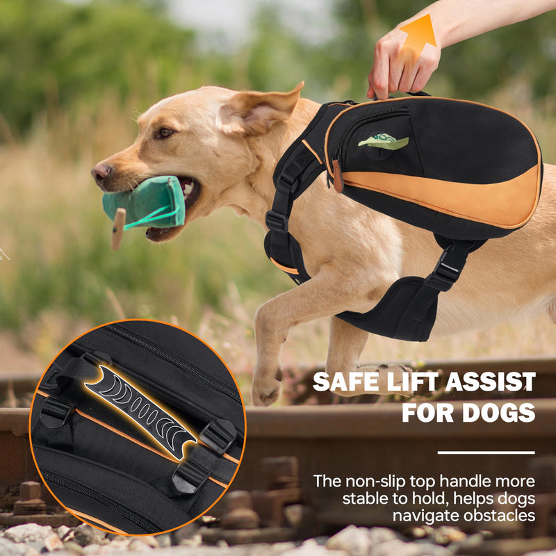 Dog Backpack Harness with Non-Slip Handle, Height-Adjustable Side Pockets Tactical Saddle Bag for Dogs, Lightweight Backpack for Dogs Hiking Walking Training, D-Ring Leash Attachment(75-100LB) Large - PawsPlanet Australia