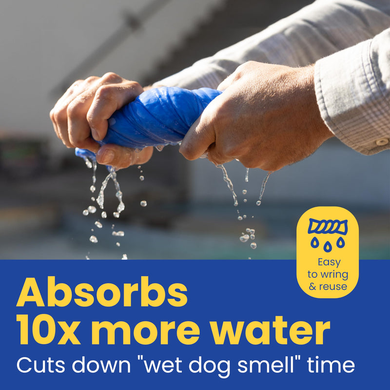 Shammy Dog Towels for Drying Dogs Large - 34" x 26" - Dries Dogs Fast - Easy to Wring Out & Reuse - Ultra Absorbent - Compact - Dog Drying Towel for Bath, Swim, Rain, Travel - Cooling Towel - 1 Pack 34" x 26"/1 Pack Blue - PawsPlanet Australia