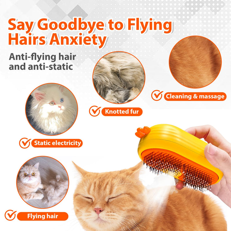 Cat Steam Brush with Release Button, 3 in 1 Rechargeable Pet Spray Water Comb for Long & Short Hair Removal, Self Cleaning Slicker Vapor Brush for Indoor Cats Dogs Rabbits Shedding Grooming Yellow - PawsPlanet Australia