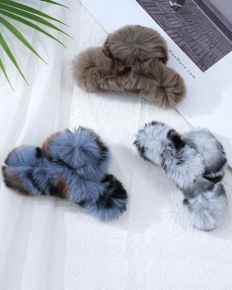 Mesovor 3 Pack Fluffy Rabbit Fur Hair Clips, Non-slip 3.94" Fuzzy Plush Cozy Claw Clips for Thick and Thin | Soft Strong Hold Jaw Banana Clips (Gray, Coffee, Blue) Gray, Coffee, Blue - PawsPlanet Australia