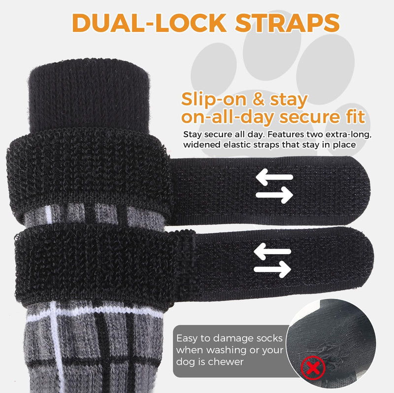 BINGPET Waterproof Dog Socks Boots to Prevent Licking Paws,Anti Slip Dog Booties & Paw Protectors with Dual Straps for Hot/Cold Pavement,Indoor Outdoor Grip Dog Shoes for Small Medium Large Senior Dog Plaid Grey - PawsPlanet Australia