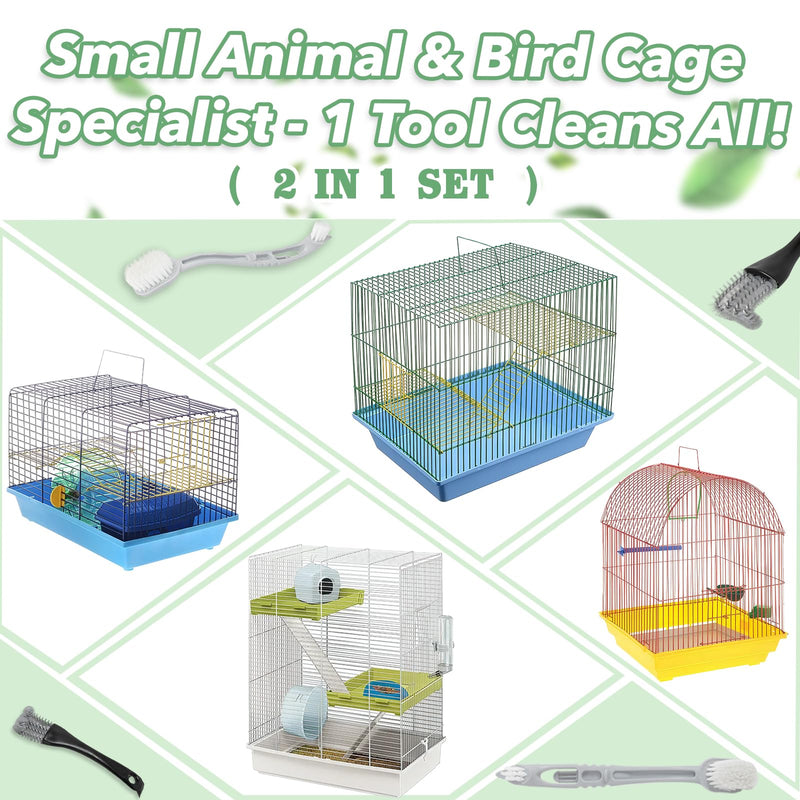 2 Pcs Bird Cage Cleaner Brush & Scoop with Long Handle and Curved Brush Head, 2-in-1 Bird Cage Cleaner with Front and Back Brushes for Kennel, and Parrot Perch Cleaning - PawsPlanet Australia