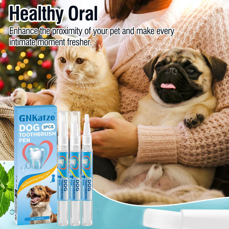 3 x Pet Toothbrush Pen, Dog/Cat Teeth Whitening & Cleaning Pen for Dental Care, Pet Natural Plants Tartar Remover Tool
