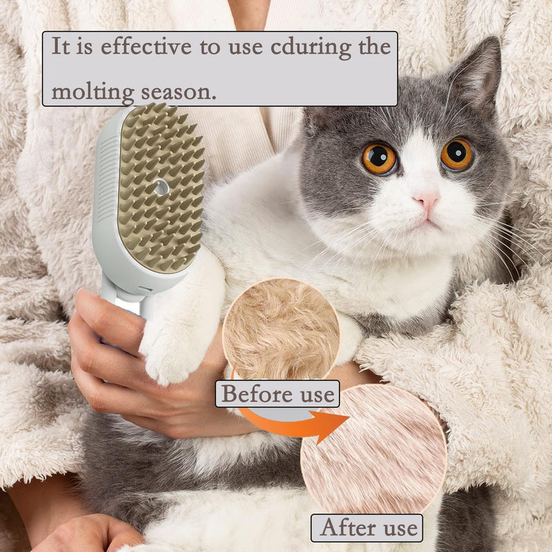 Cleaning Brush 3-in-1 for Cats&dogs,Steam Cat Brush,Massage Brush,Pet Spray Brush,Pet Grooming Brush,Pet Brush 360°Rotatable,USB Rechargeable,Use for Short-Haired,Long-Haired,Small Breeds(White) - PawsPlanet Australia