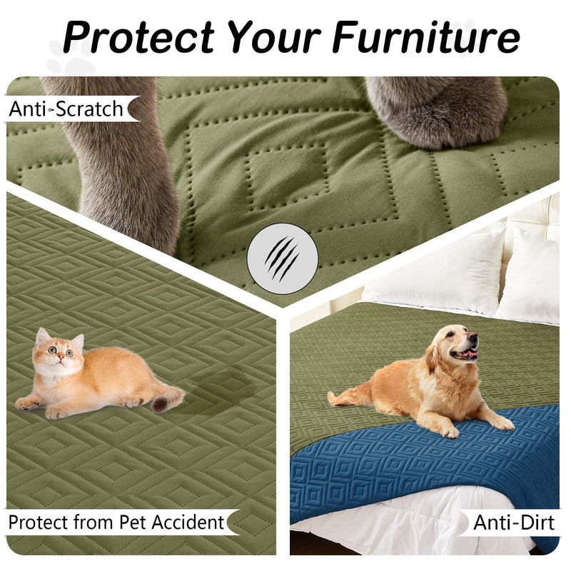 hyha Waterproof Dog Bed Blanket, Soft Pet Blankets 30x53 Inch and 82x102 Inch in Green/Navy Blue, 2 Item Bundle - PawsPlanet Australia