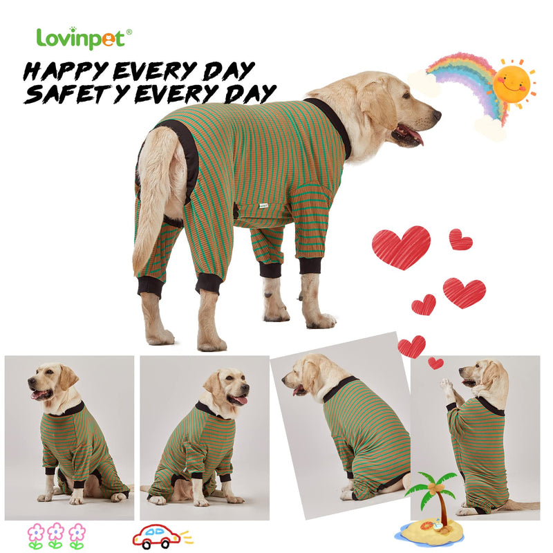 LovinPet Big Dog Pajamas, Cotton Brown and Green Stripe Dog Shirt, Stop Shedding for Dogs, Pet Pajamas for Dogs, UV Protection, Pitbull Clothes, Pet PJ's, M Medium Green Brown - PawsPlanet Australia