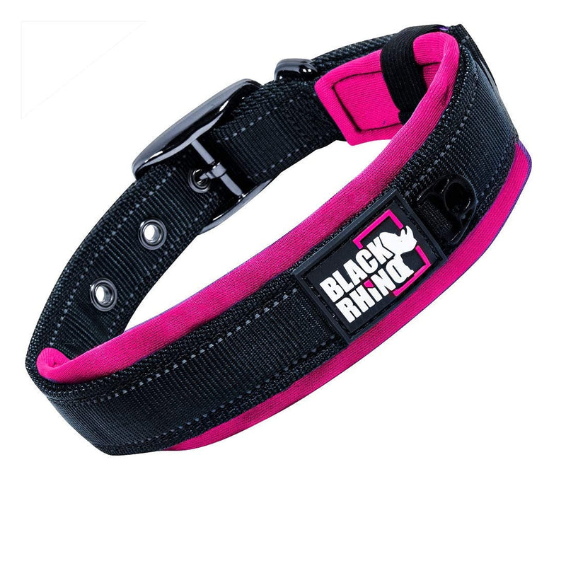 Black Rhino - The Comfort Collar Ultra Soft Neoprene Padded Dog Collar for All Breeds - Heavy Duty Adjustable Reflective Weatherproof (Large, Pink/Black) Large - PawsPlanet Australia