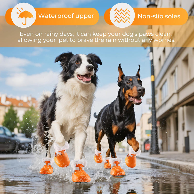 Dog Shoes for Small Medium Large Dogs,Winter Dog Snow Boots & Paw Protectors Waterproof for Cold Weather & Hard Floors,Adjustable Anti-Slip Dog Booties with Removable Wool Liner (Orange, 6) - PawsPlanet Australia