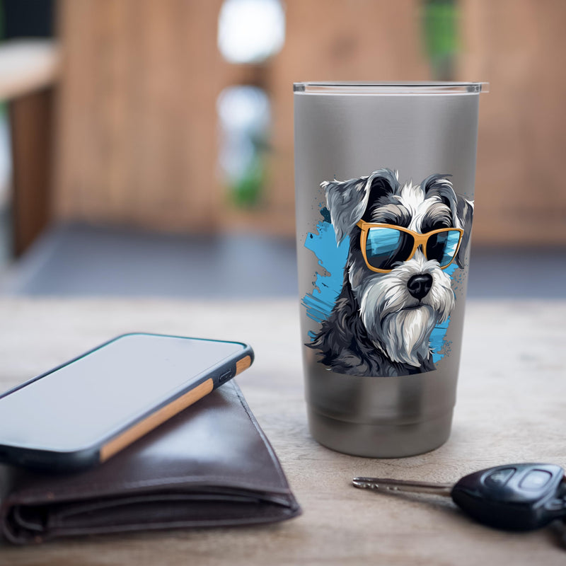 Schnauzer Dog Breed Pet with Sunglasses Cute Graphic Stainless Steel Insulated Tumbler Brushed Steel 20 Ounces