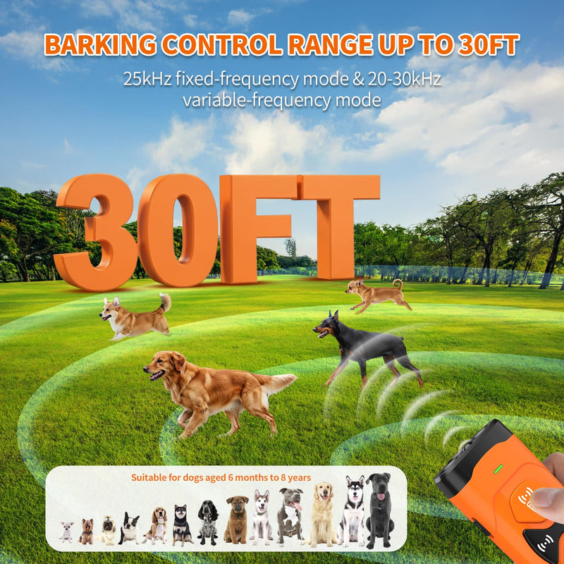 Stop Dog Barking - Safe Ultrasonic Trainer, 2025 Upgrade Anti Barking Device 30FT Range, Adjustable Portable & Rechargeable 3X Ultrasonic Bark Deterrent for Own or Neighbor’s Dog - Indoor&Outdoor Orange - PawsPlanet Australia