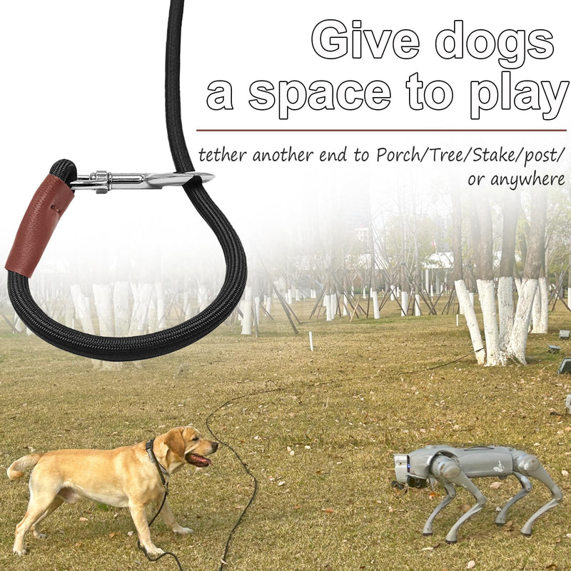 Tie Out Rope Dog Leash, Long Tether 8-10-13-15-20-25-30-35-40-50-65 FT Heavy Duty Nylon Check Cord for Medium Large Dogs 20FT Indoor/Outdoor Playing Camping Backyard (Black, 3/8") 3/8" x 20ft black - PawsPlanet Australia