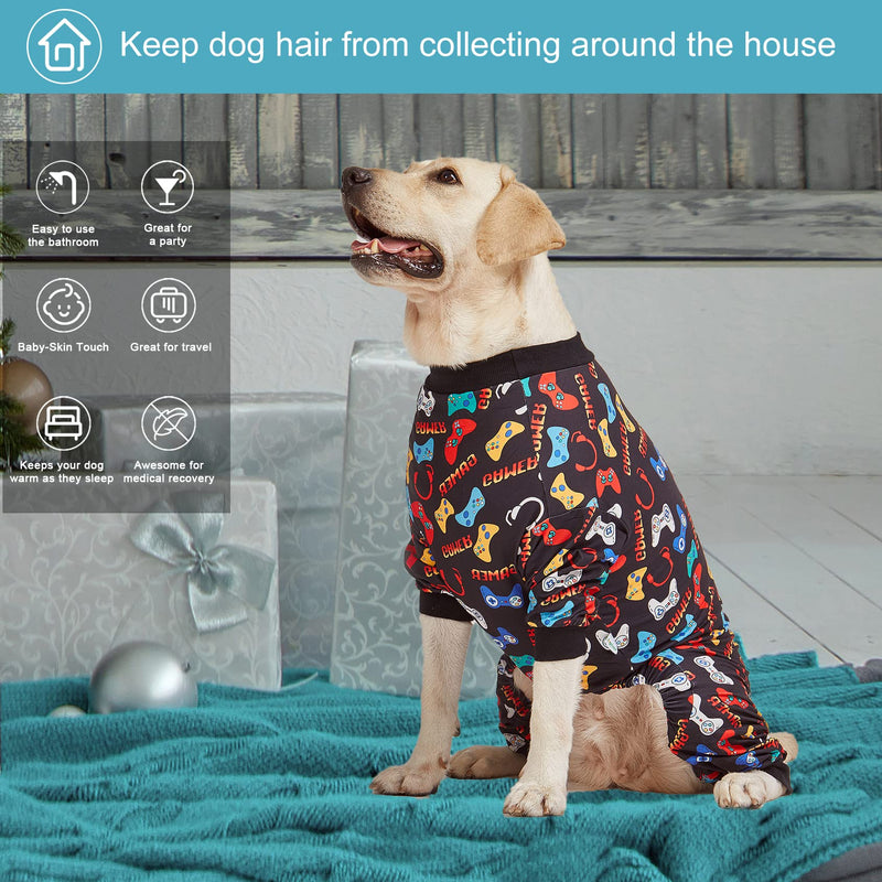 LovinPet Large Dog Pajamas, Game Console Print,UV Protection, Wound Care/Post Surgery Dog Clothes, Pet Anxiety Relief, Lightweight Stretchy Pitbull Pullover Shirt, Onesies for Dogs, Pet PJ's/XXL XX-Large Black - PawsPlanet Australia