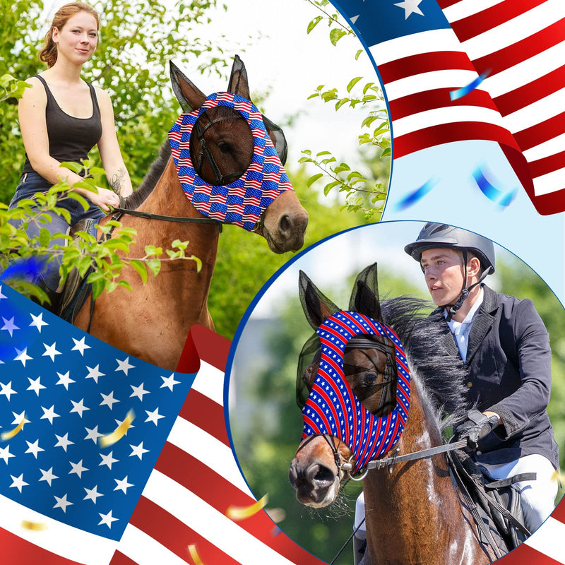 Frienda 4 Pcs 4th of July Independence Day Horse Fly Mask with Ears Patriotic American Flag Horse Supplies Face Covering Elasticity Smooth Comfortable Horse Mask with UV Protection for Horses (Large) Large - PawsPlanet Australia