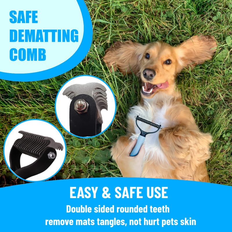 Dog Brush Grooming Kit 5PCS - Dog Brush for Shedding,Puppy Brush and Flea Comb for Dogs, Slicker Brush Comb and Dog Hair Brush Set Blue, Grooming at Home or Travel B-Blue 5 Kits - PawsPlanet Australia