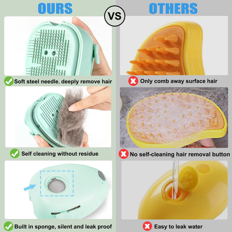 Cat Steam Brush for Shedding,Self Cleaning Cat Brush with Steam,Rechargeable Pet Steam Brush,Mist Brush Comb for Indoor Cats,Cat Hair Brush,Steamy Cat Brush for Short&Long Haired Pets.(Green) Green - PawsPlanet Australia