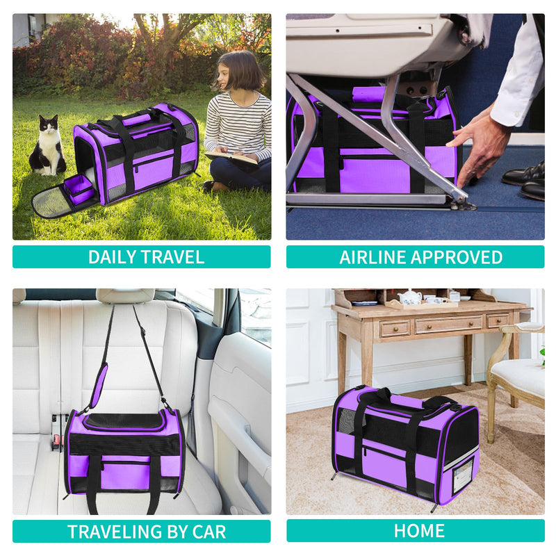 Airline Approved Cat Carrier Dog Carriers for Small Dogs Under 15 Lbs, Collapsible Soft Sided Travel Carriers for Puppy Kitten, Purple - PawsPlanet Australia