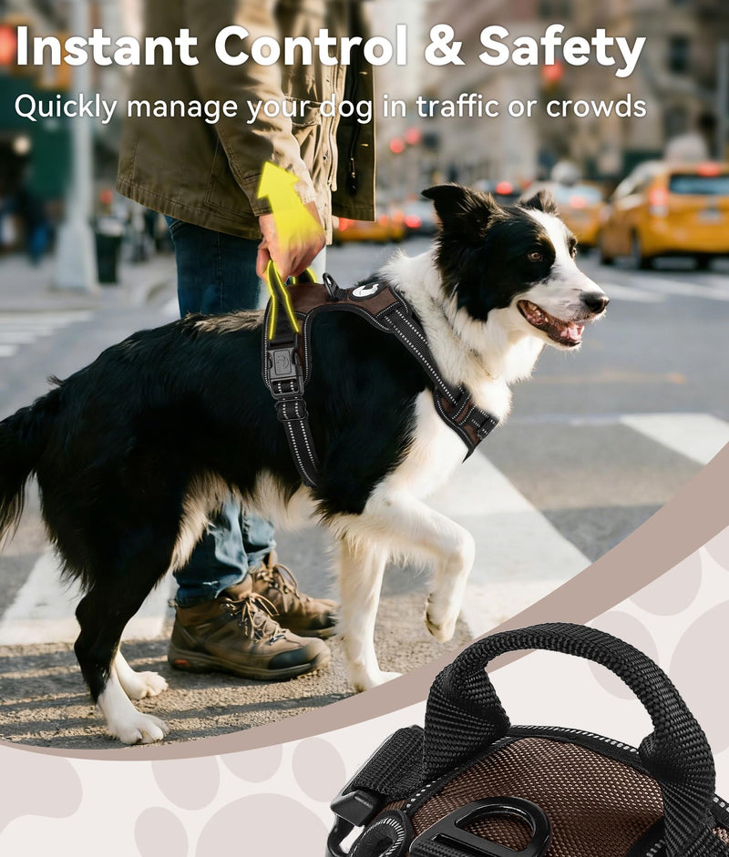 Joytale No Pull Dog Harness for Large Dogs, Reflective Pet Vest with Front Clip, Adjustable Soft Padded Harnesses with Easy Control Handle for Training and Walking, Brown, L