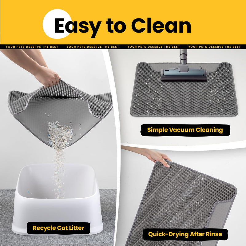 Cat Litter Mat Litter Trapping Mat,Premium Double Layer Waterproof Kitty Litter Mat,Honeycomb Design for Scatter Control,Easy to Clean Cat Mats for Litter Box?Grey,Medium,25"x15"? - PawsPlanet Australia