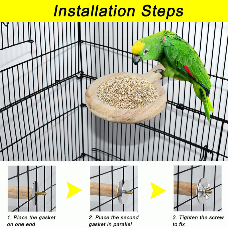 ASOCEA 2 Pack Bird Perch Feeding Cup, Bowls for Cage Wooden Perch Stand Hanging Bowls for Bird Cage Accessory Parrot Wood Perch Stand Toy for Parakeet Lovebird Cockatiel Budgie Medium - PawsPlanet Australia