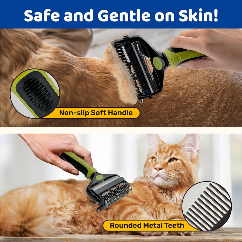 3-in-1 Pet Deshedding Tool - Undercoat Rake, Deshedding Brush, Dematting Comb for Dogs & Cats, Dog Brush for Shedding, Professional Grooming Brush for Double Coat, Long & Short Hair (Green) Green - PawsPlanet Australia