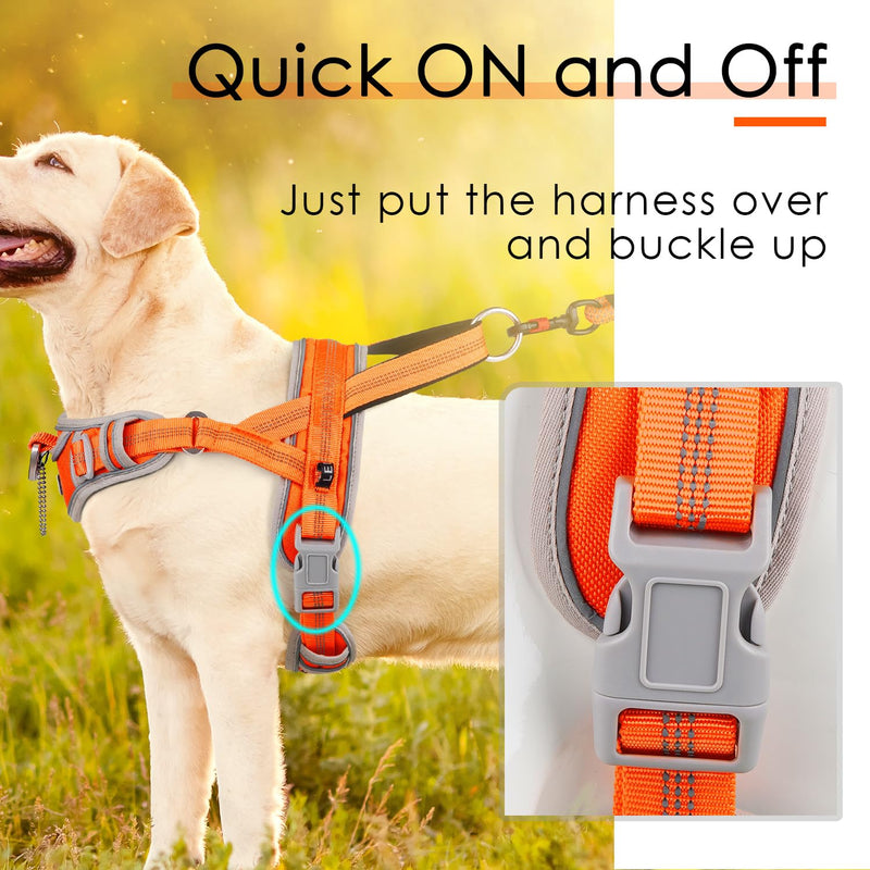 ADVENTUREMORE No Pull Dog Harness for Large Dogs, Sport Dog Halter Harness Reflective Breathable Dog Vest Escape Proof Dog Harness with Easy Control Front Clip Handle for Training Walking L Orange - PawsPlanet Australia