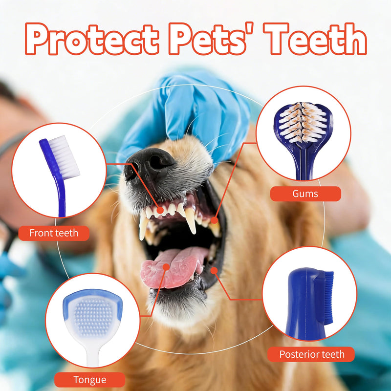 9 Pcs Pets Toothbrush Set,Tongue Brush, Silicone Puppy Tooth Brush,Triple Headed Dog Toothbrushes,Interdental Brushes,Removing Tartar and Freshening Breath, Dogs, Cats and Other Pets.