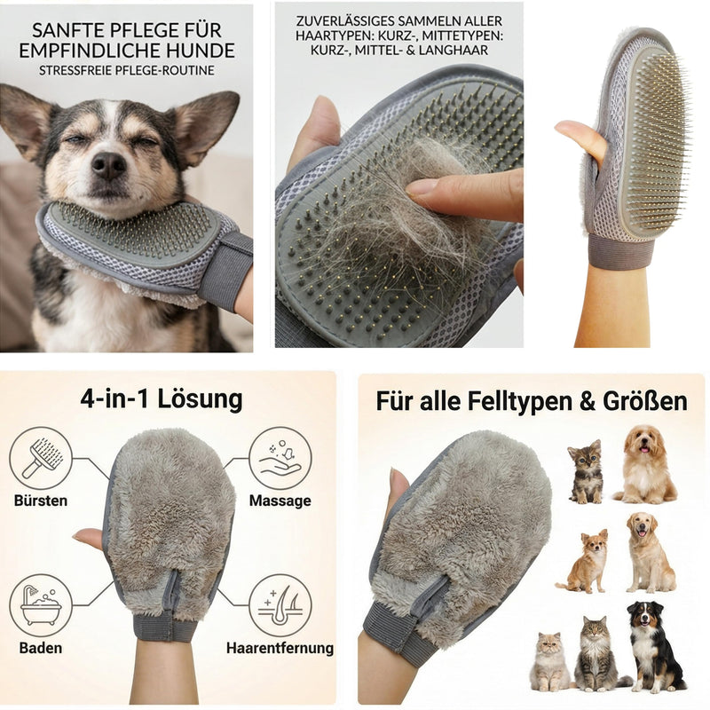 Pet Grooming Glove Double-Sided, Grey, 24 x 16 cm, Massage and Hair Removal Brush for Dogs and Cats, TPR Rubber with Steel Needles, Can be Used Left and Right-Handed